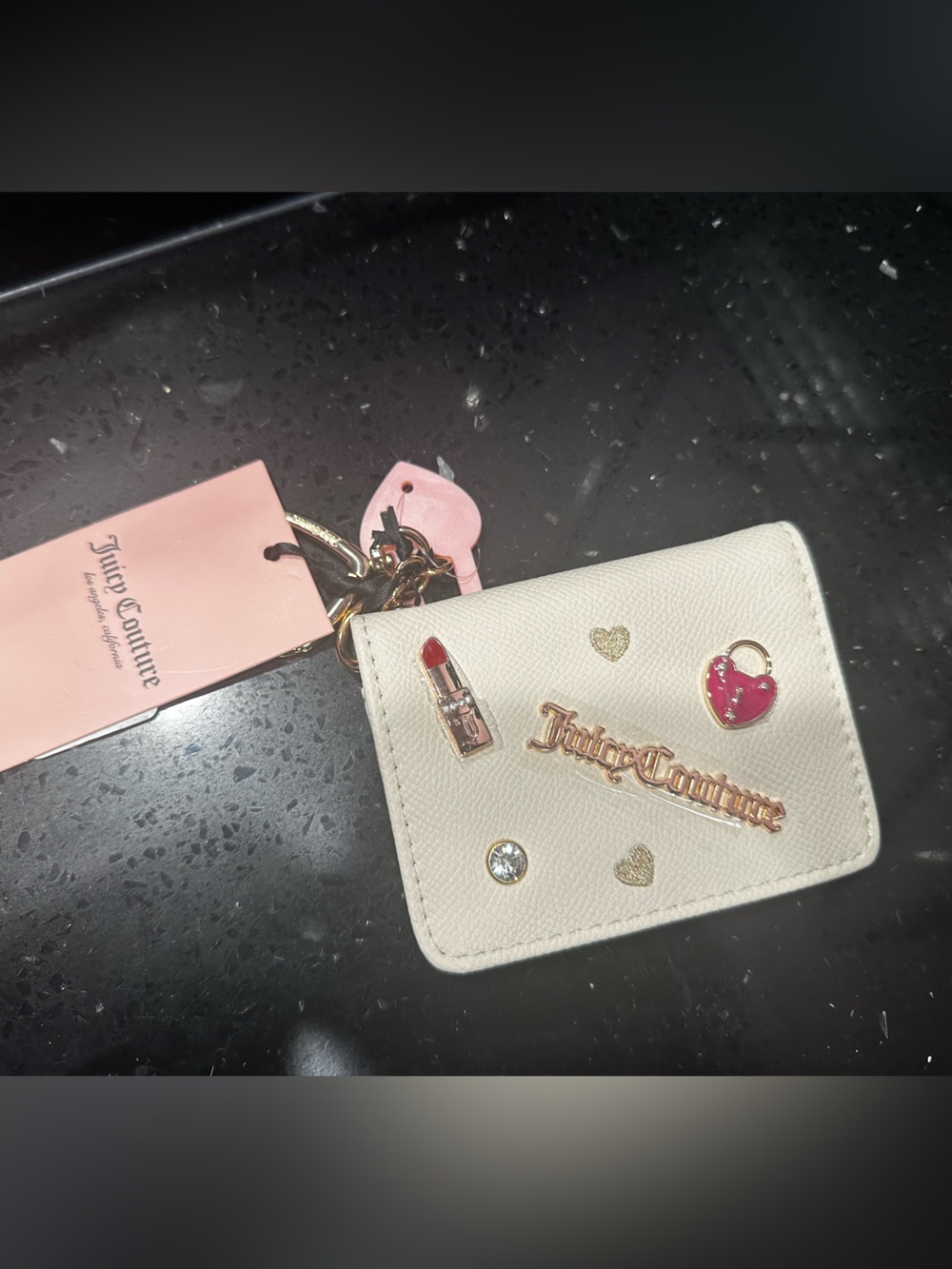 Juicy Couture Cream Card Holder with Pink Logo Window